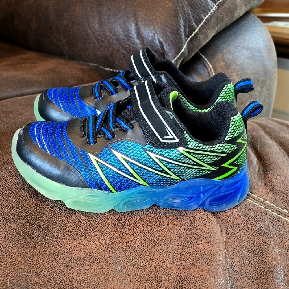 Kids Blue and Green Light Up Athletic Shoes